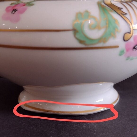 W A Pickard Handpainted China Art Nouveau Style Pink Floral Gold Sugar Creamer - Picture 8 of 10
